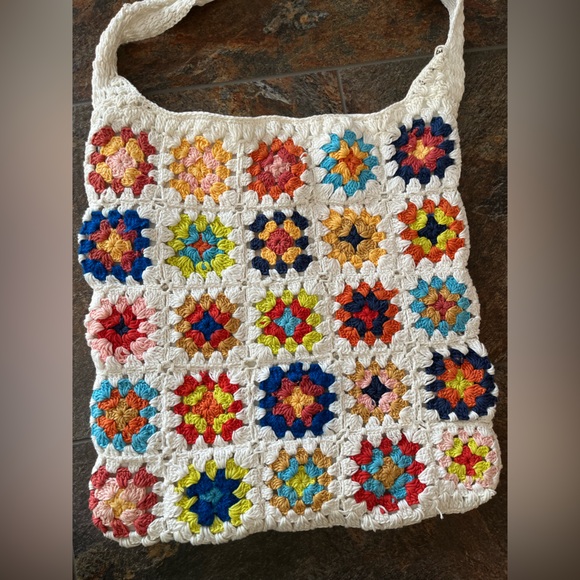 Granny square crochet flower pattern patchwork boho hippie lined bag/purse - Picture 3 of 11
